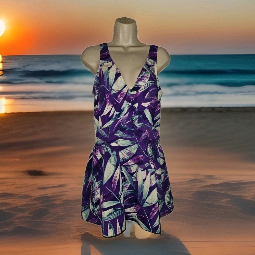 Maxine Of Hollywood Womens Plus Size 18 Swimsuit One‎ Piece Skirted Floral
